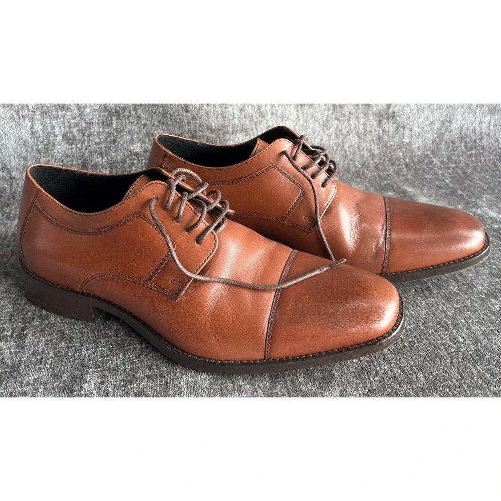 Mens Sz 10W Johnston & Murphy J.Murphy Cap Toe Derby Oxfords Brown Leather